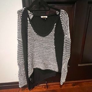 HELMUT LANG WOMENS ASYMMETRICAL LONG SLEEVE SWEATER, SIZE SMALL , BLACK/WHITE